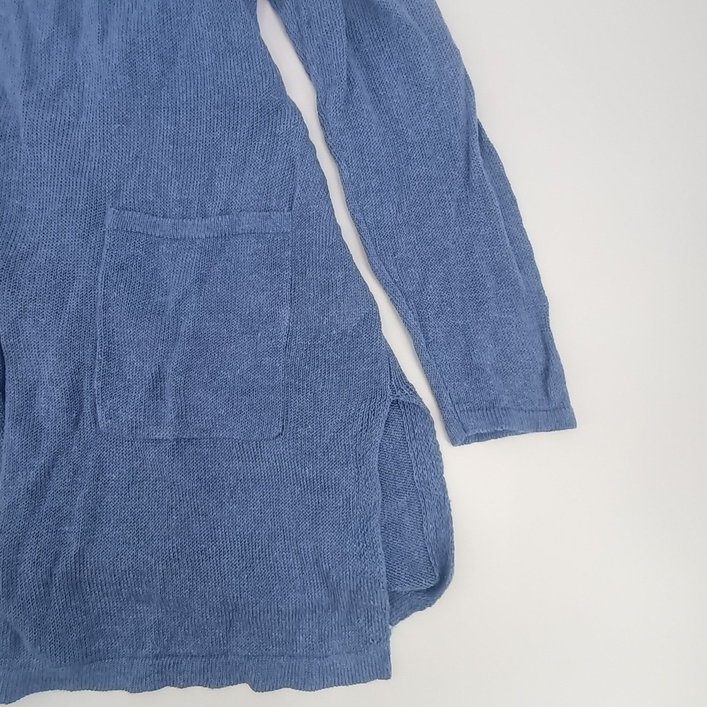 J.Jill Linen Blend Open Front Cardigan Blue Long Sleeve Pockets 1X SSW119444 - Picture 7 of 8